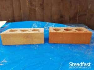 Buff brick in comparison with brick stained burnt orange